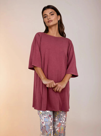 Top Largo Twist NIEVES Con Mangas Grana