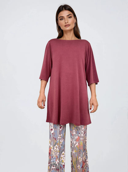 Top Largo Twist NIEVES Con Mangas Grana