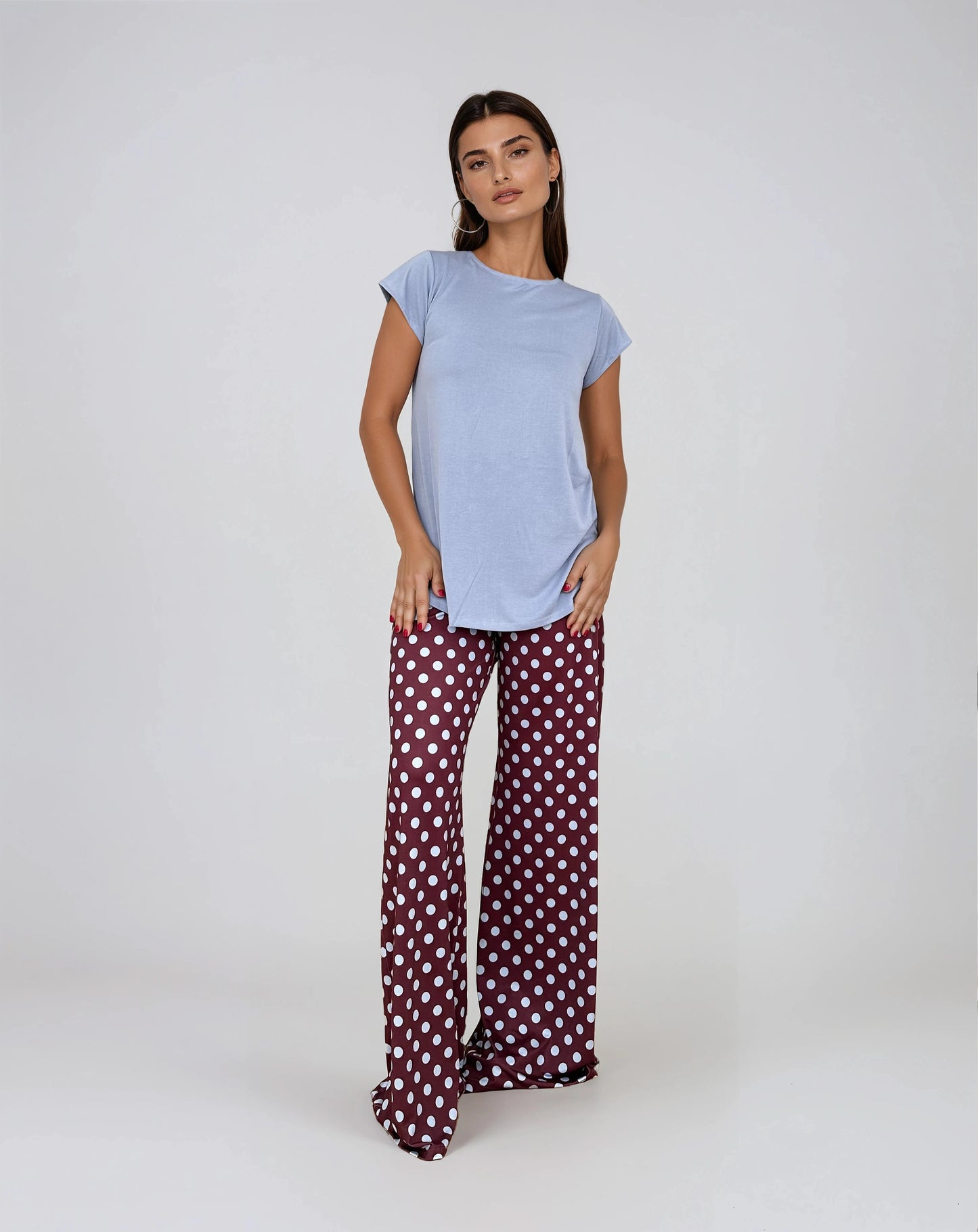 Pantalón MANOLITA Básico Lunar Celeste-Grana