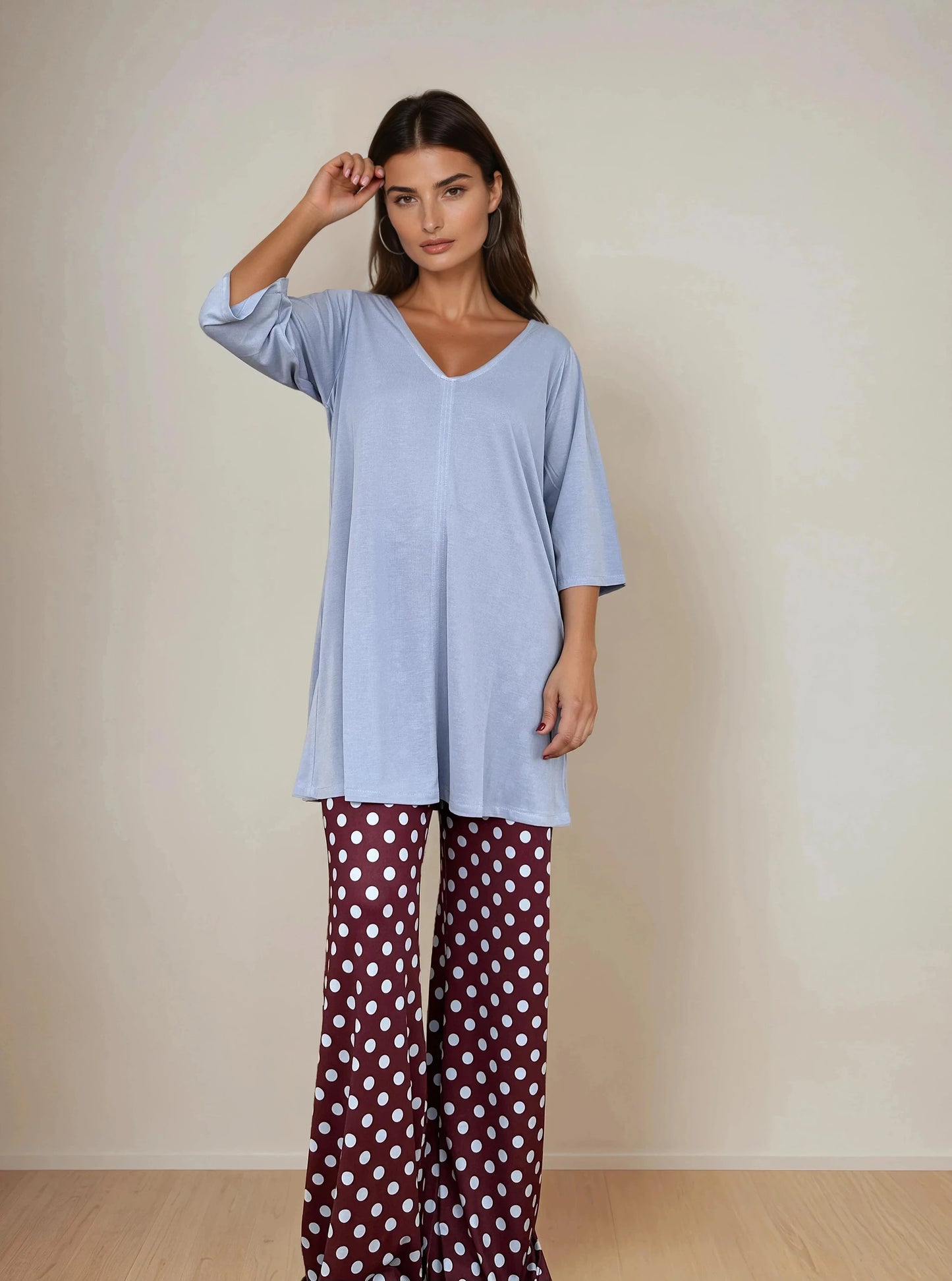 Pantalón MANOLITA Básico Lunar Celeste-Grana