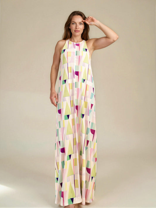 LUSET Long Dress with IKAT Print