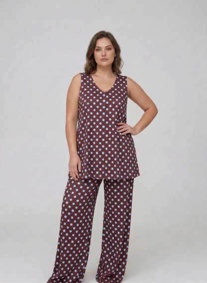 Pantalón MANOLITA Básico Lunar Celeste-Grana