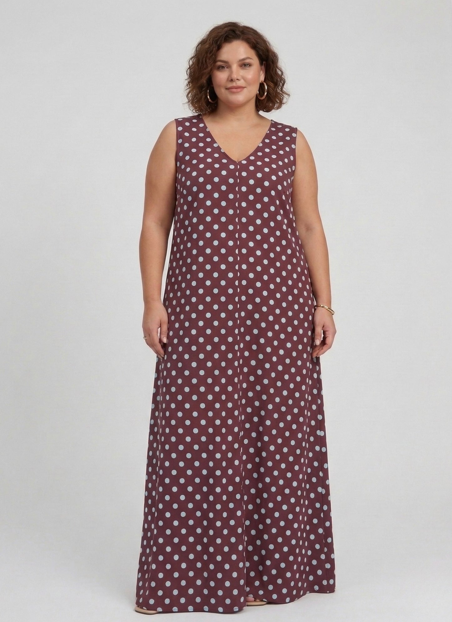 Vestido Largo Sin Mangas LUCÍA Lunar Celeste-Grana