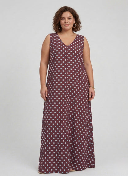 Vestido Largo Sin Mangas LUCÍA Lunar Celeste-Grana