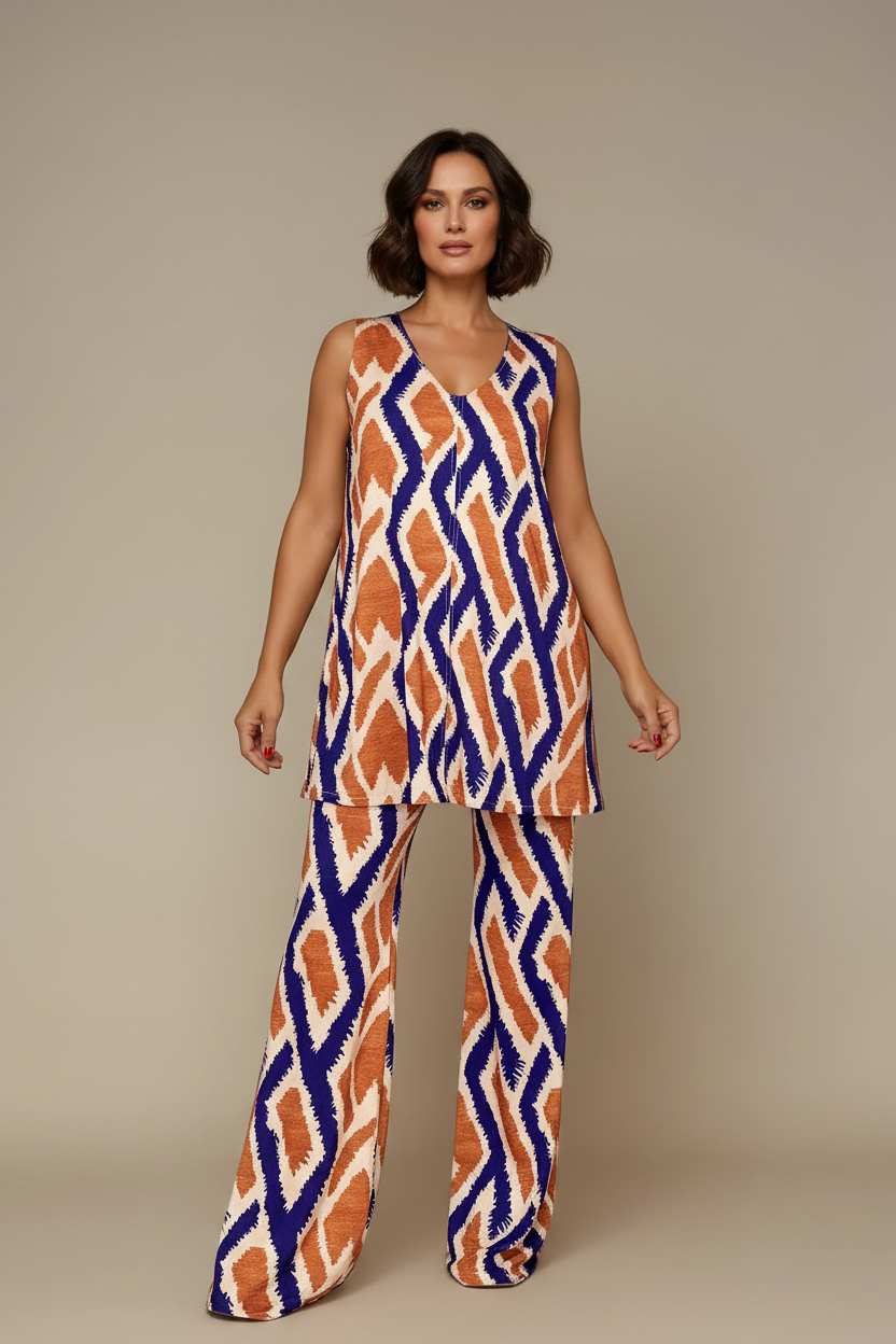 MANOLITA Trousers Geometric Curry Print