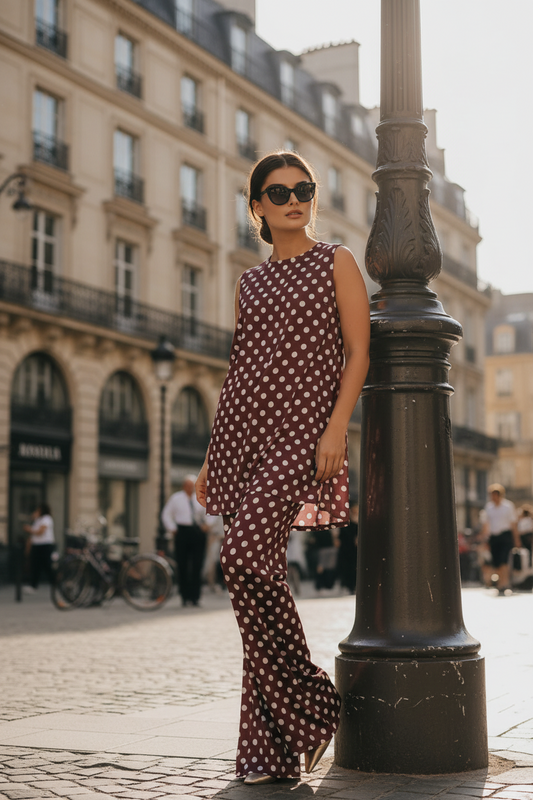 Top Largo Twist NIEVES Sin Mangas Lunar Celeste-Grana