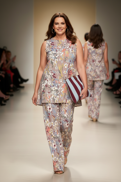 Top Largo Twist NIEVES Sin Mangas Estampado Botánico