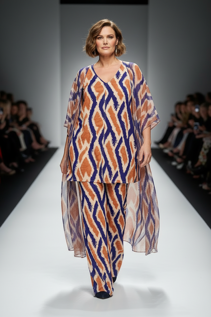 MANOLITA Trousers Geometric Curry Print