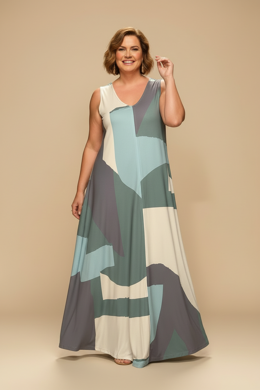Vestido Largo Sin Mangas LUCÍA Artwork Agua