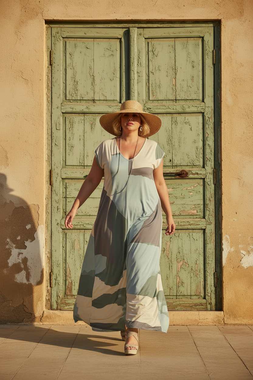 LUSET Long Dress with IKAT Print