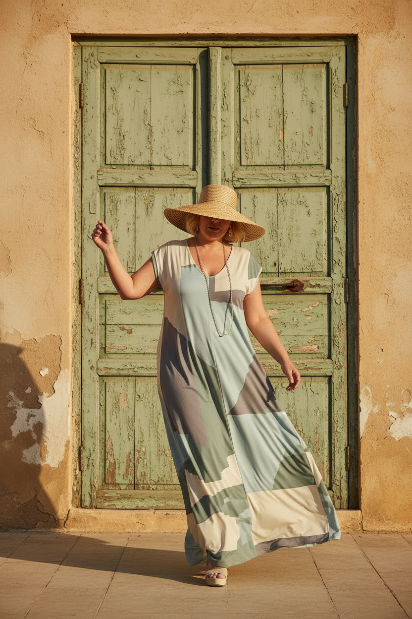 LUSET Long Dress with IKAT Print