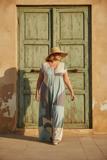 LUSET Long Dress with IKAT Print