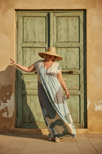 LUSET Long Dress with IKAT Print