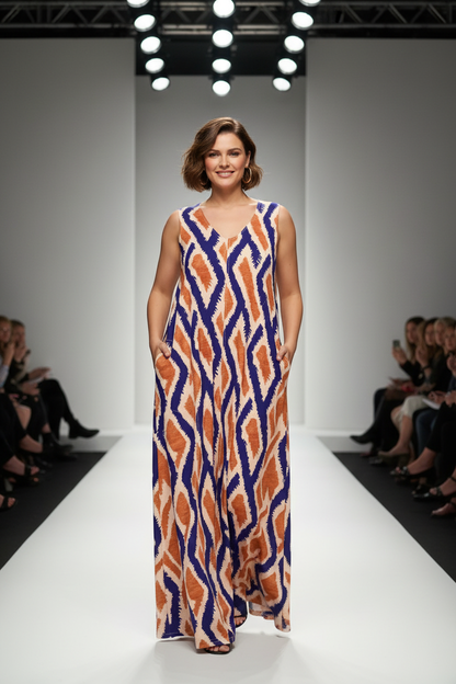 Vestido Ikat — Modelo Runway Plus Size