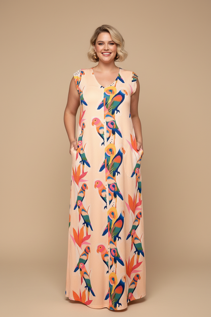 Vestido Largo Manga Mini LUCÍA Loros