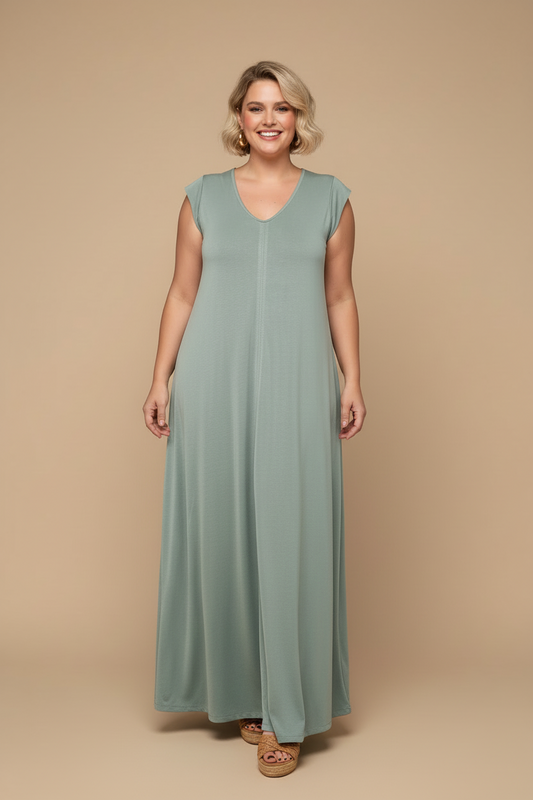 Vestido Largo Manga Mini LUCÍA Verde Agua